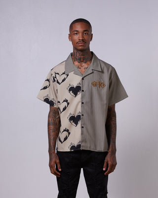 Hearts On Fire Button Up Shirt - Beige